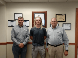 2019 Ken Spears Construction Scholarship 2019 winner: Ray Ragan standing next to Greg Spears and Ken Spears.