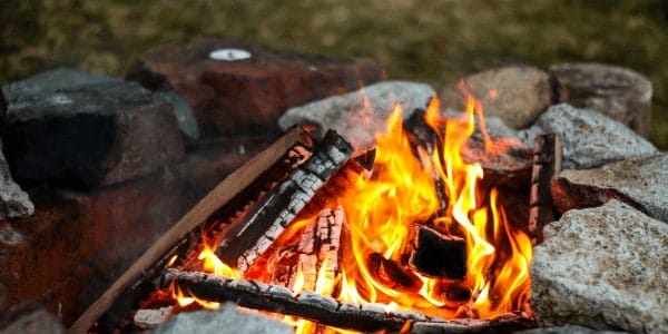 A fire pit enhances an outdoor living space in Northern Illinois.