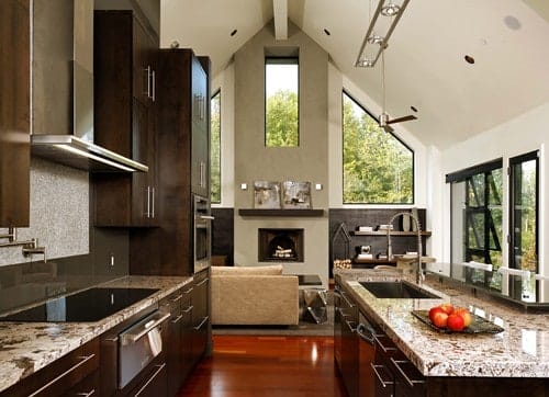 Kitchen with high ceilings