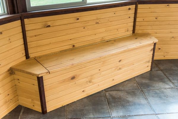 Built-in bech in a gazebo remodel by Spears Design Build Group.