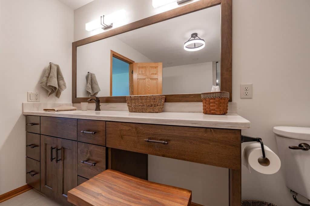 bathroom counter with bench