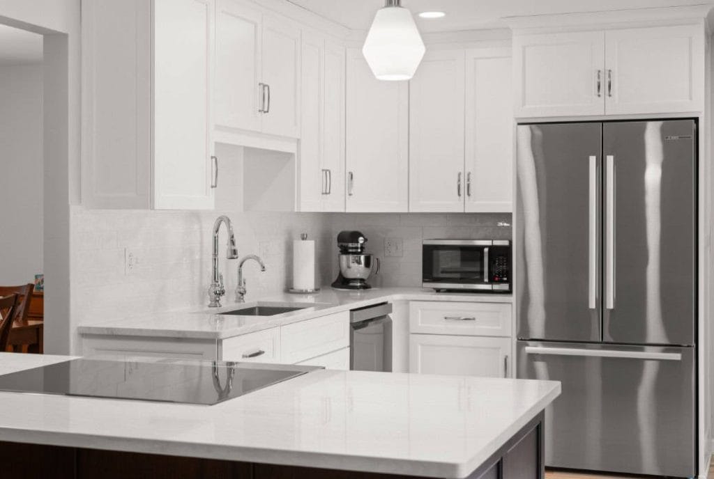 white floor kitchen cabinets