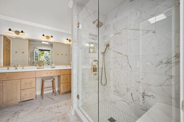 Walk-in shower in bathroom remodel by Spears Design Build Group.