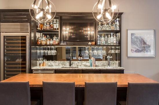 sophisticated and functional beverage station in the kitchen