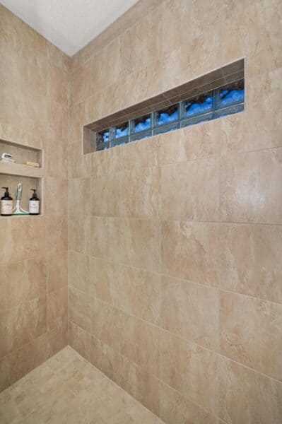 closeup of walk in shower