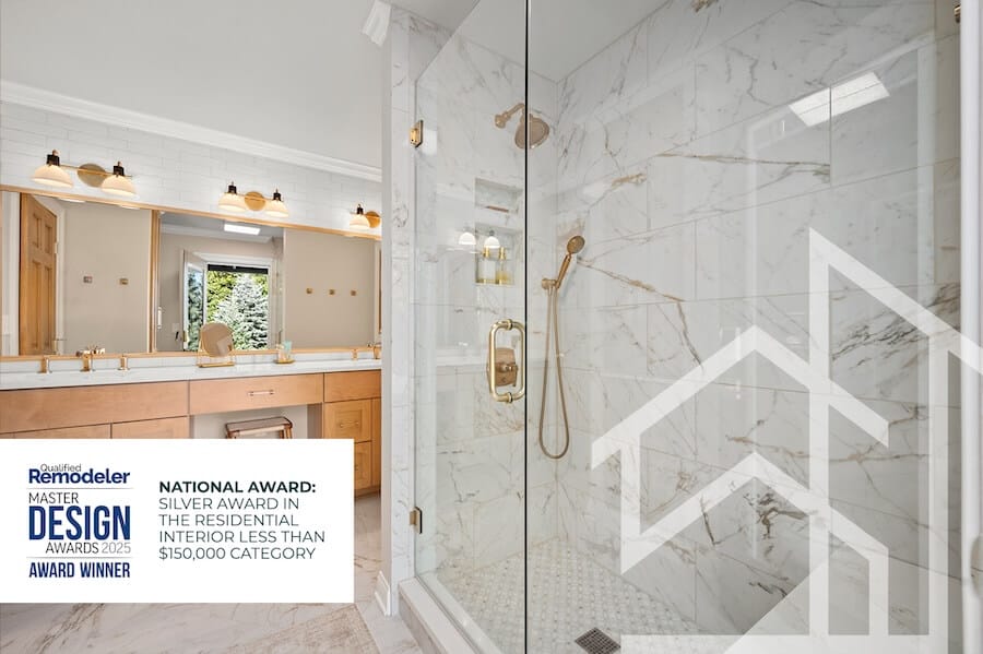 Image of award winning bathroom that has the award winning logo on it