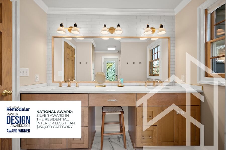 Image of award winning bathroom that has the award winning logo on it