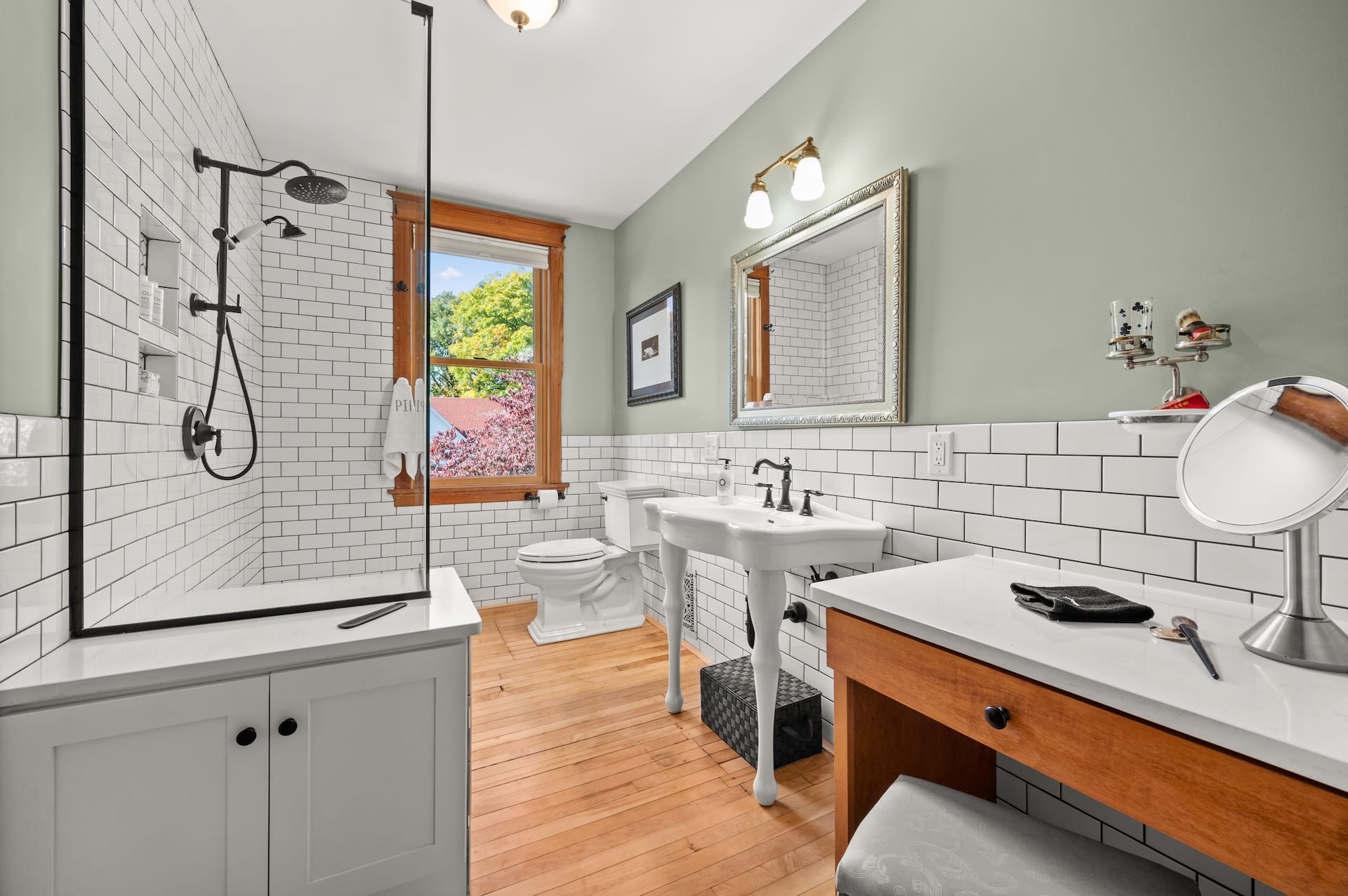 Updated bathroom with white tiles